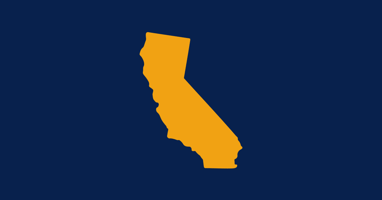 An outline of the state of California using the state colors Blue and Gold.